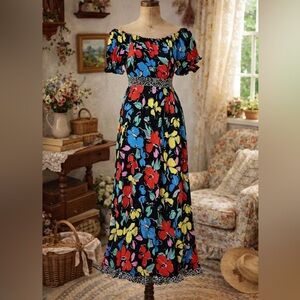 Designer RIXO x Target Black Floral, Ruffle Off-Shoulder Maxi Dress